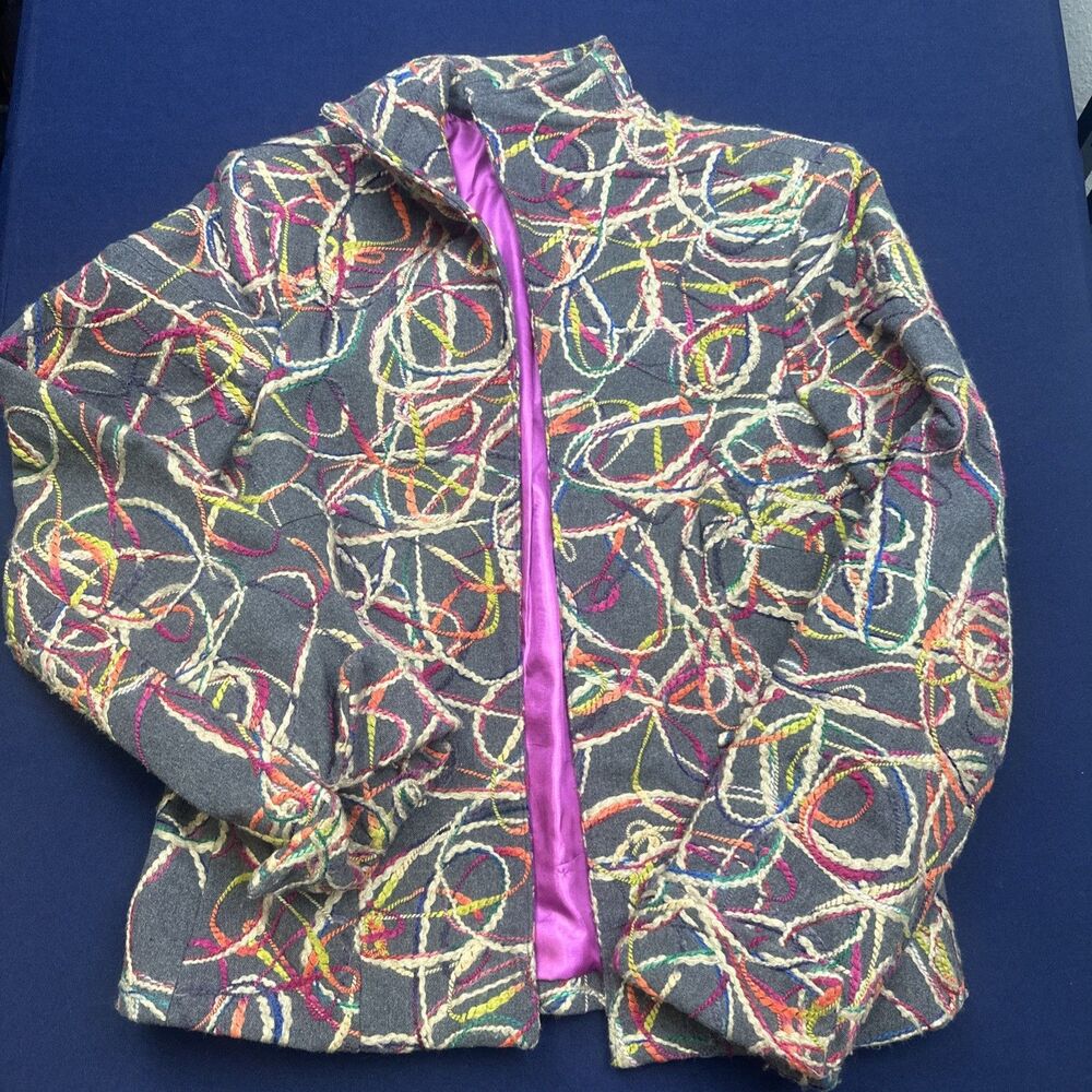 3 Sisters Jacket Small Grey Thread Ribbon design Colorful - Picture 2 of 13